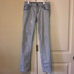 Blue and white striped jeans